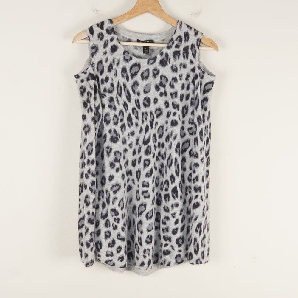 Cashmere Charter Club Luxury Cold Shoulder Long Sleeve Leopard Print Sweater S